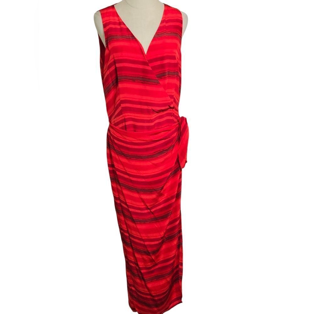 Spenser Jeremy Silk Red Striped Wrap Sarong Dress Plus Size